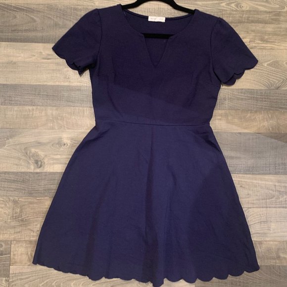 Society Navy Blue Scalloped Dress - Picture 1 of 9